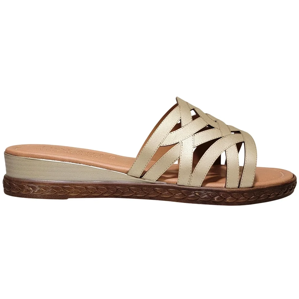 Easy Street Tuscany Women Edda Wedge Heel Slide Sandals Size US 7.5W Champagne